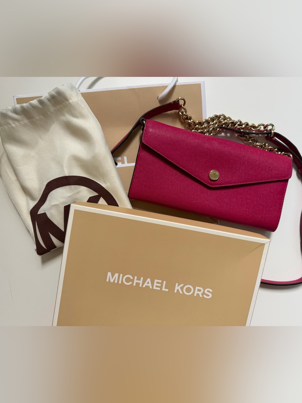 Michael Kors Fuchsia Pink Wallet on Chain Adjustable Crossbody Bag Want Sold